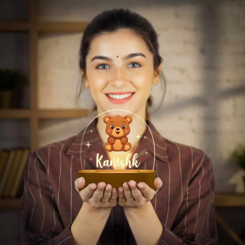 Personalized Cute Teddy Led Lamp Customized with Name Birthday Return Gift Kids Room Decor Light Gift for Girls and Boys Valentine's Day Gift Items Warm White Light